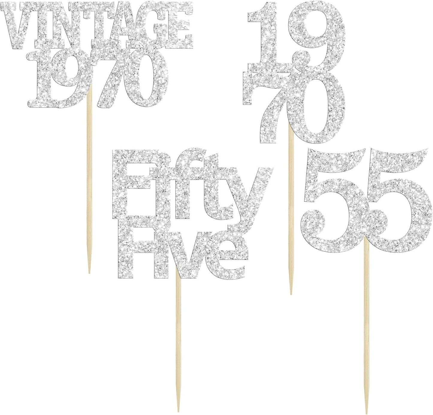 Gyufise 24Pcs 55th Birthday Cupcake Toppers Glitter Cheers to 55 Fabulous Fifty Five Vintage 1970 Cupcake Picks 55th Birthday Wedding Anniversary Party Cake Decorations Supplies Rose Gold