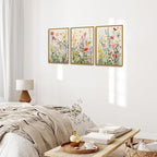KISSFOX 3 Piece Watercolor Wildflower Botanical Framed Wall Art Colorful Floral - Image 5