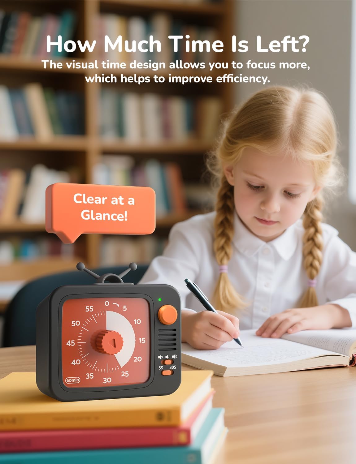 LIORQUE Visual Timer for Kids, 60-Minute Countdown Timers for Classroom Office Kitchen with Silent Operation, Kids Timer for Teaching with Cute Design