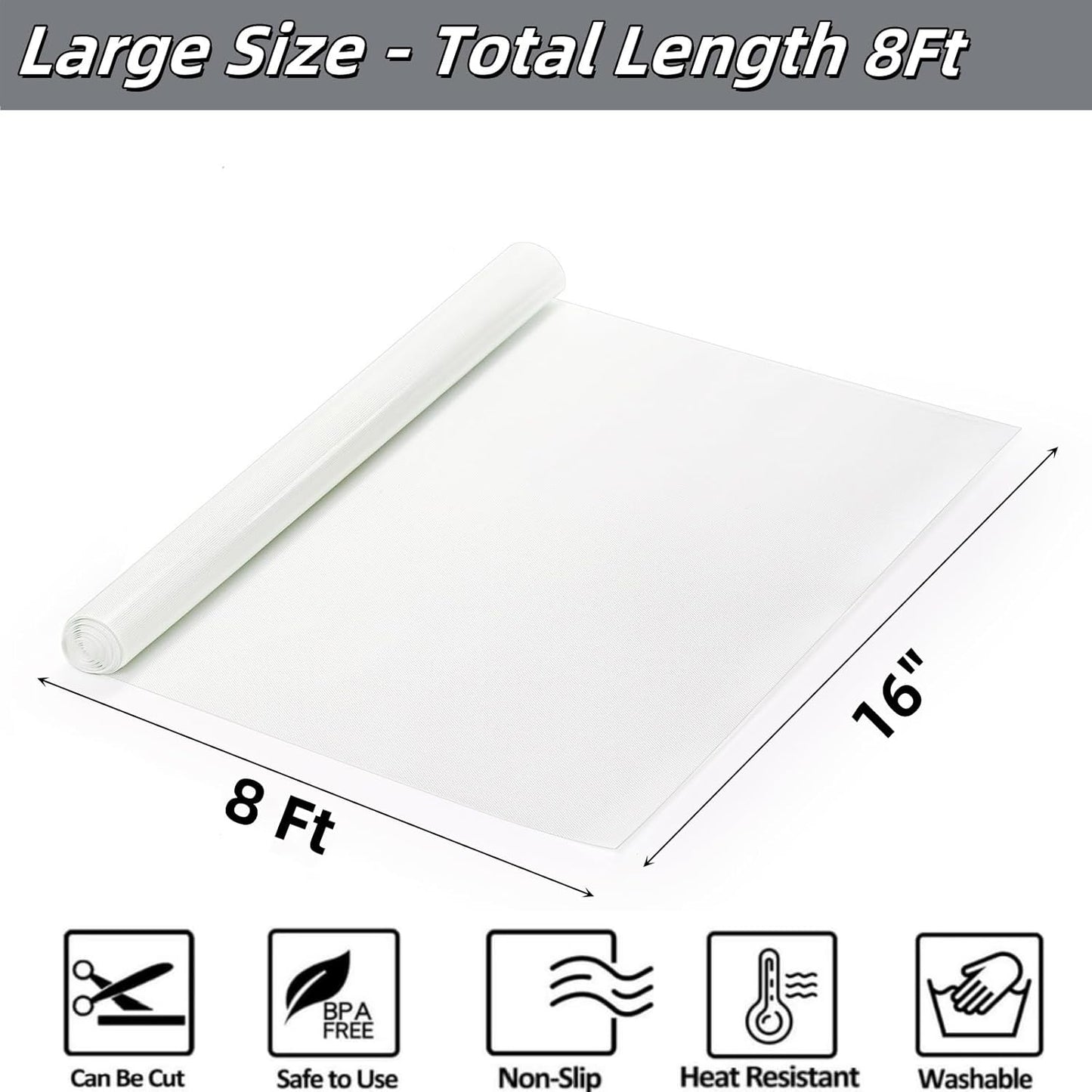 Silicone Baking Mat Roll, 16 In x 8 FT Non-Stick Pastry Mat, Cut to Any Size, Heat Resistant Food Grade Silicone Sheet, Air Fryer Liner for Pie Crust, Pizza Cookies