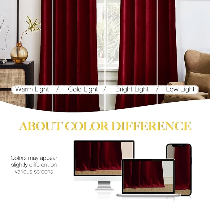 NICETOWN 144 inch Long Red Velvet Curtains and Drapes, Extra Long Elegant Wall - Image 3