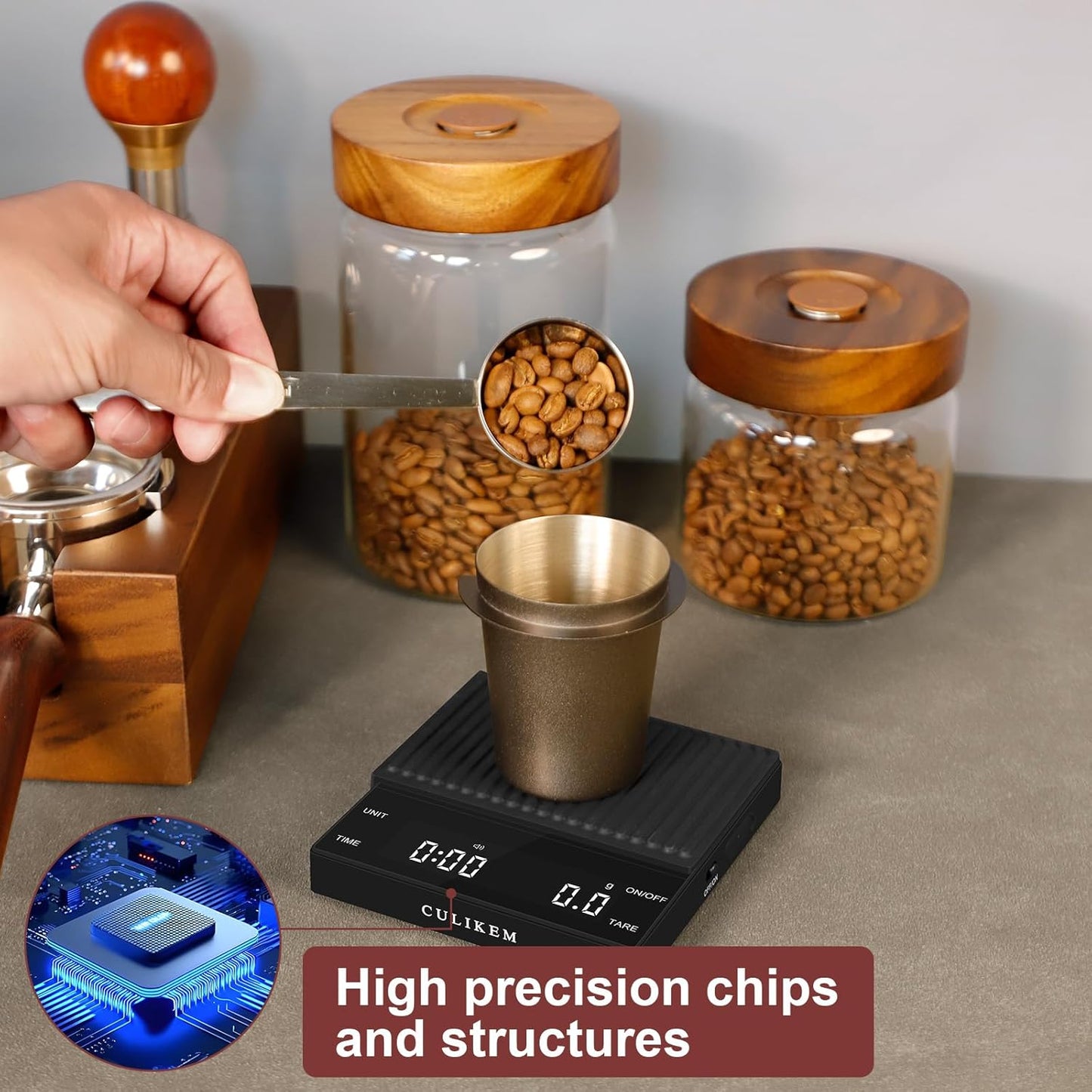 Coffee Espresso Scale with Timer, Kitchen Food Digital Matcha Scale, Rechargeable, Glass Mirror Design, for Barista, 0.3-2000g/0.1g