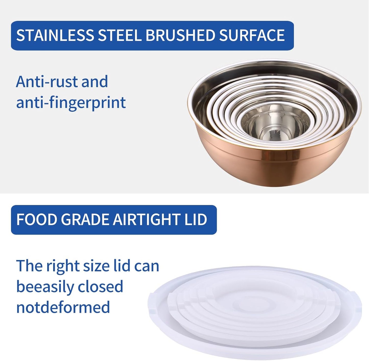 Rose Gold Mixing Bowls With Airtight Lids,Stainless Steel Bowl,Salad Bowls 7 Piece Colorful Nesting Bowl Rose Gold Kitchen Accessories,Size 7,3.6,2.7,2.1,1.5,1.1,0.8QT Stackable Design