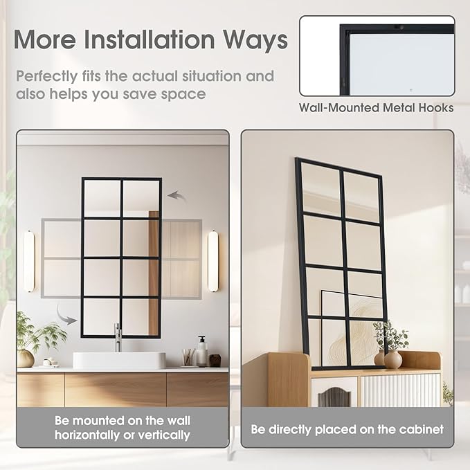 DUMOS Window Pane Mirror Set of 2, 16x32 Inch Rectangle Decorative Wall Mirrors - Image 4