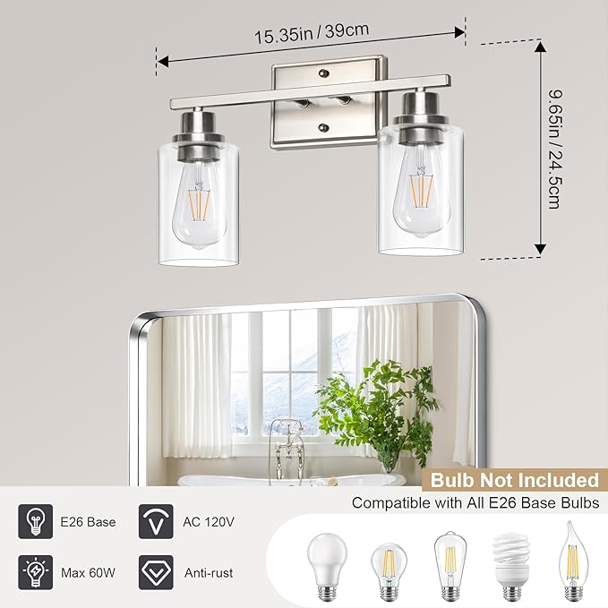 Unicozin 2 Light Bathroom Light Fixtures, Modern Vanity Lights Over Mirror - Image 3