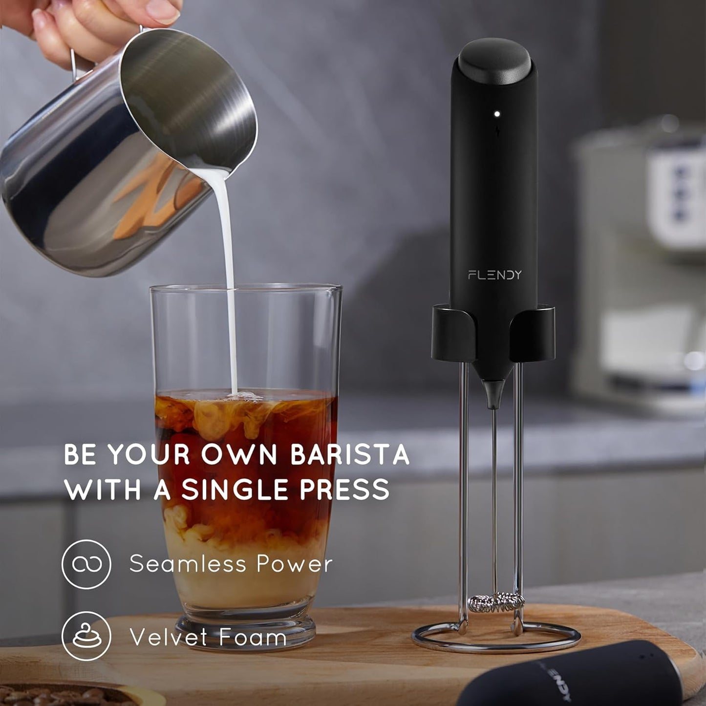 Rechargeable Milk Frother Handheld, Coffee Frother Handheld with USB-C Charging Stand, Electric Drink Mixer Handheld, Mini Electric Whisk Frother for Coffee, Matcha, etc