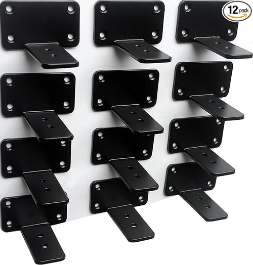 12 Pack - 3 inch Black Hidden L Shelf Bracket Iron Floating Shelf Brackets by MHMYDZ