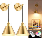 NIORSUN Brushed Gold Battery Operated Wall Sconce Set of 2, 5200mAh Dimmable by NIORSUN