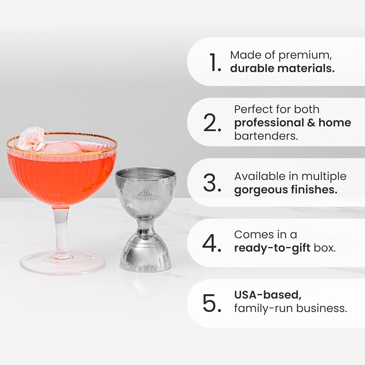 A Bar Above Premium Bell Jigger, 304 Stainless Steel Double Cocktail Jigger with 10 Internal Measurements, Heavy Duty Professional Bar Tool for Bartending, Stainless Finish, Ergonomic Design, 1 Pack