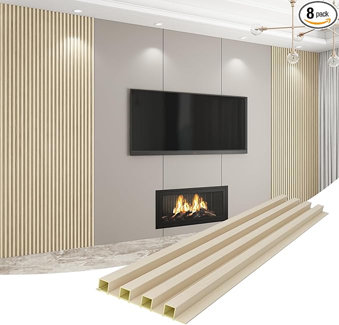8-Pack WPC Wall Panels 118’’ x 6.1’’ 3D Slat Wall Panel Acoustic Wall Paneling by Unknown