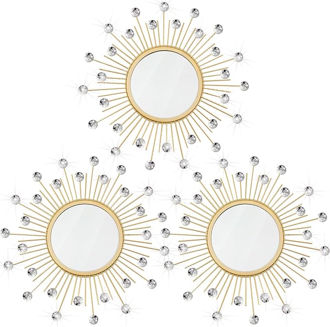 3 Pack Metal Mirrors for Wall Sunburst Wall Mirrors Home Décor Decorative by Uaussi
