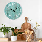 Wall Clock, Teal Silent Non-Ticking Battery Operated, Kitchen Rustic Vintage - Image 6