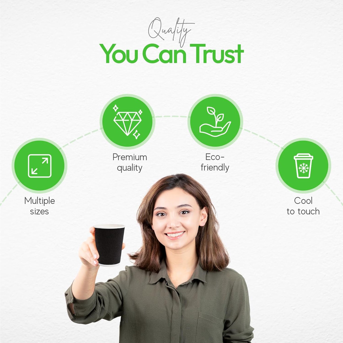 500-CT Disposable Black 12-OZ Hot Beverage Cups with Ripple Wall Design: No Need for Sleeves - Perfect for Cafes - Eco-Friendly Recyclable Paper - Insulated - Wholesale Takeout Coffee Cup