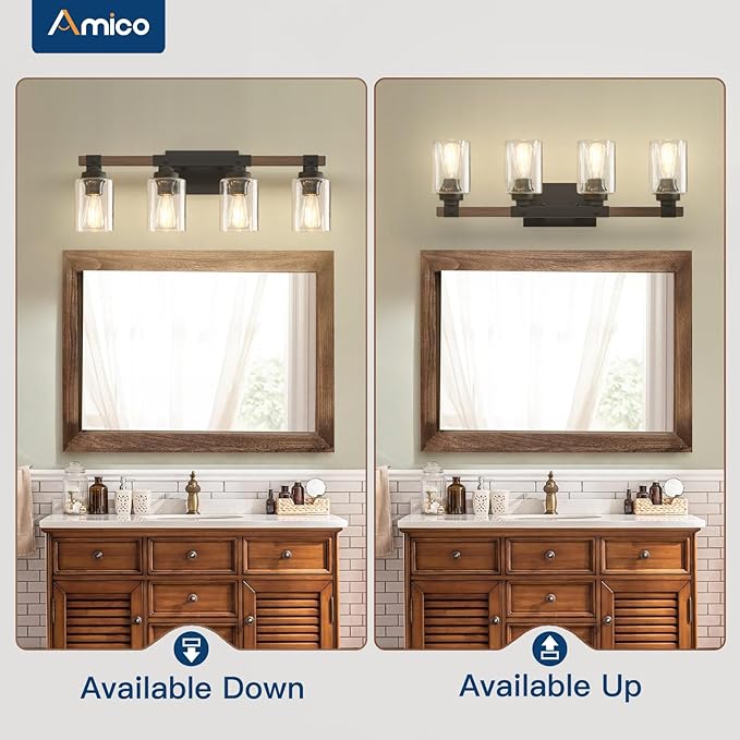 Amico Farmhouse Bathroom Vanity Light Fixtures, Rustic 4-Light Industrial - Image 8