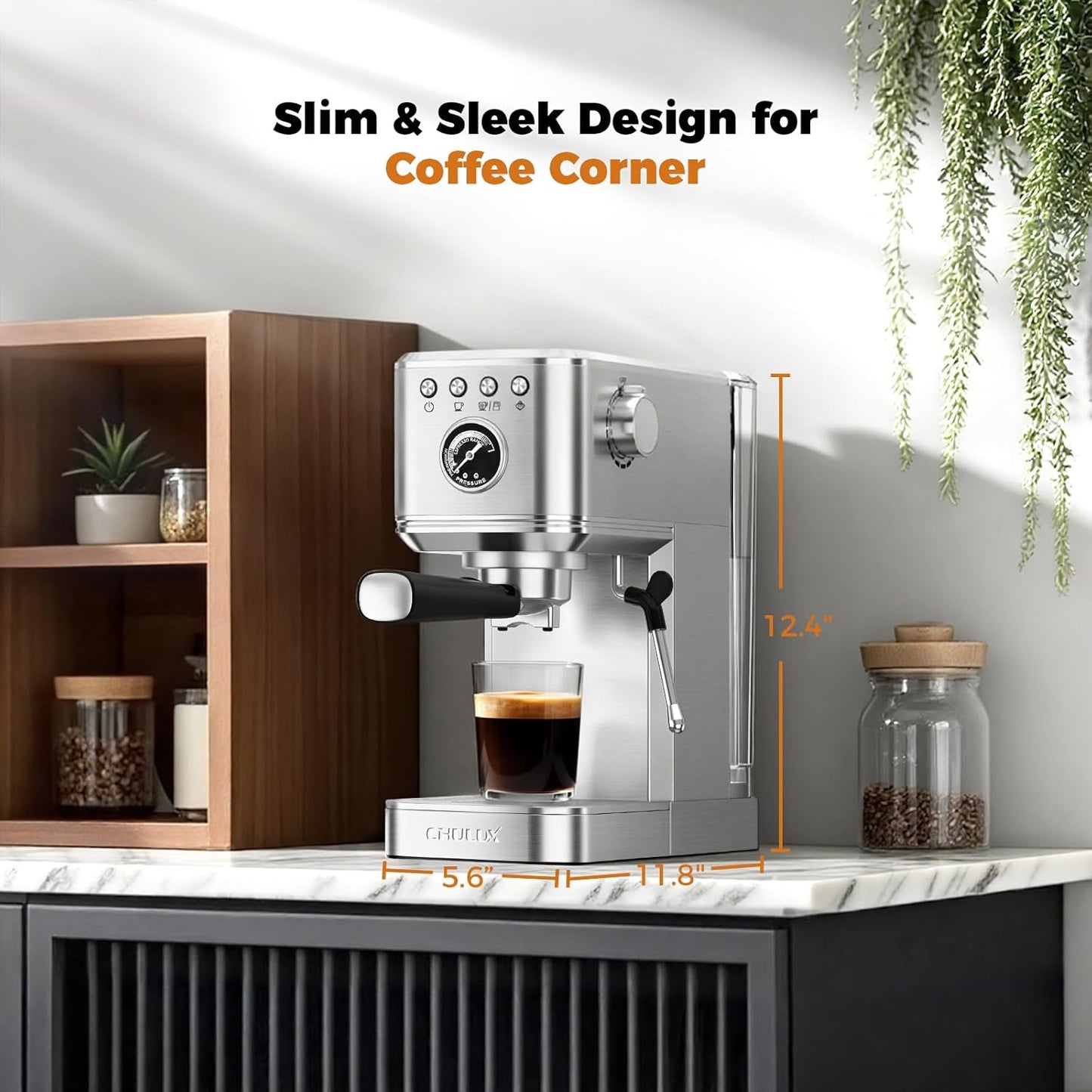 CHULUX Elite Espresso Machine 20 Bar, Hot and Ice Espresso Maker with Steam Wand for Americano, Latte, Cappuccino