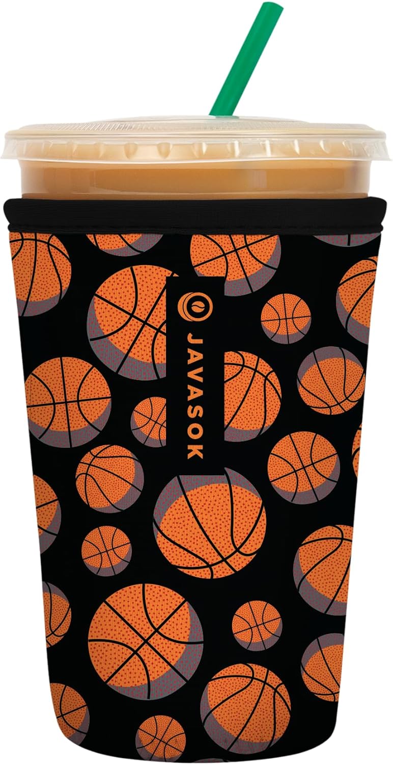 Sok It JavaSok Iced Coffee & Cold Soda Insulated Neoprene Cup Sleeve (Basketball, Medium: 22-28oz)