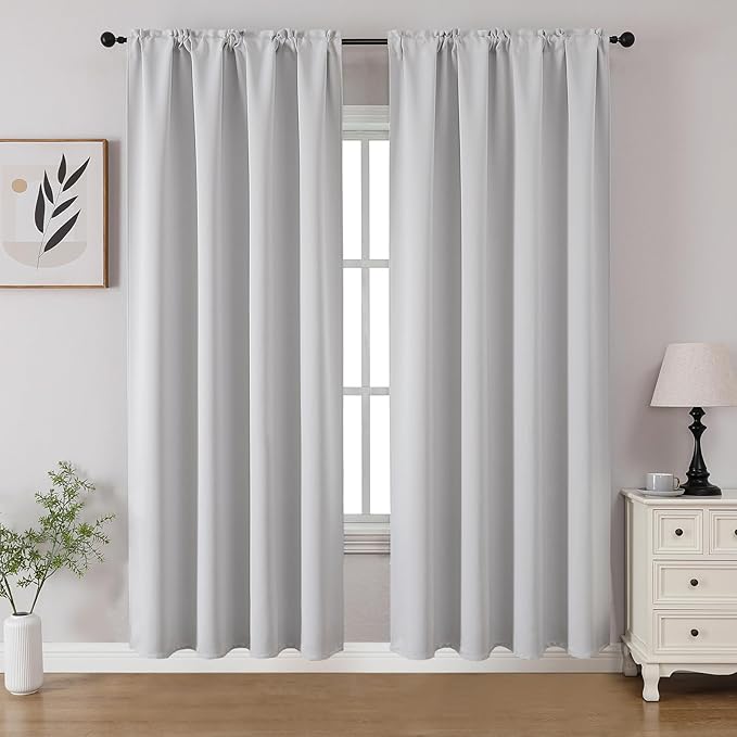 CUCRAF Grayish White Blackout Curtains 72 inch Length 2 Panels Set, Rod Pocket by CUCRAF