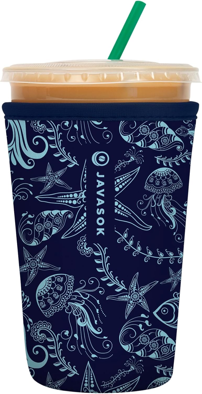 Sok It JavaSok Iced Coffee & Cold Soda Insulated Neoprene Cup Sleeve (Ocean Oasis, Medium: 22-28oz)