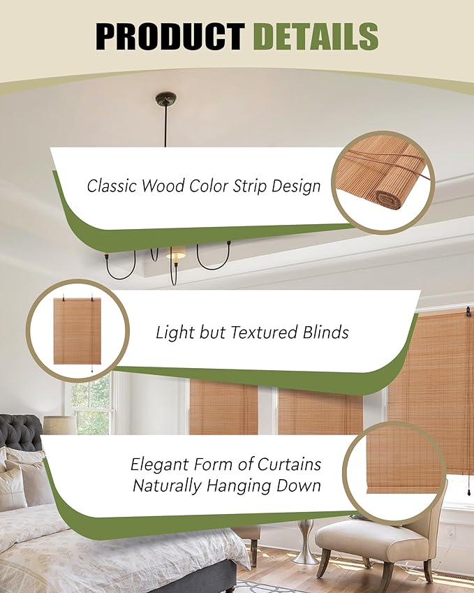 FoundGo Retro Bamboo Blinds 72" W x 72" H Bamboo Roman Shades Light Filtering - Image 6