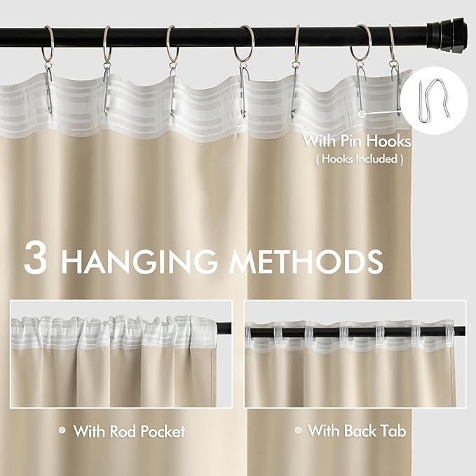 MIULEE Cream Beige Back Tab Light Blocking Curtains 95 Inch Length 2 Panels Set - Image 3