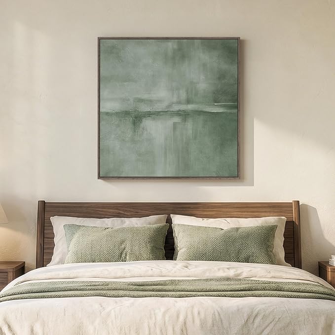Large Framed Green Abstract Wall Art, Modern Minimalist Sage Green Canvas - Image 3