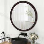 CULER Round Mirror 36 Inch, Wood Rustic Bathroom Tempered Wall Mirror - Image 3