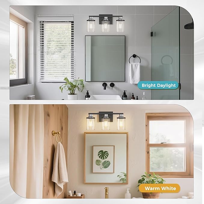 DORESshop 17 Inch Bathroom Light Fixtures, 3-Light Black and Nickel Bathroom - Image 3