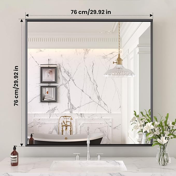 LOAAO Black Bathroom Mirror 30"X30" - Image 8