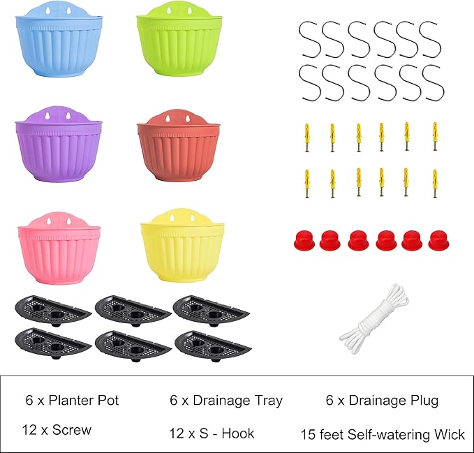 6 Pcs Colorful Resin Wall Hanging Planter Pot Vertical Garden Living Wall Mount - Image 3