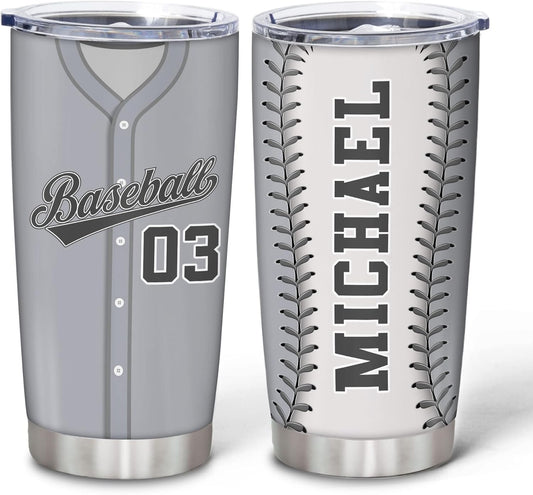 Hyturtle Personalized Baseball Tumbler Baseball Players Design Stainless Steel Double Walled Vacuum Insulated Tumblers 20oz30oz Coffee Travel Mug Cup Christmas Gift For Men Boys Friends Dad Sports Fan