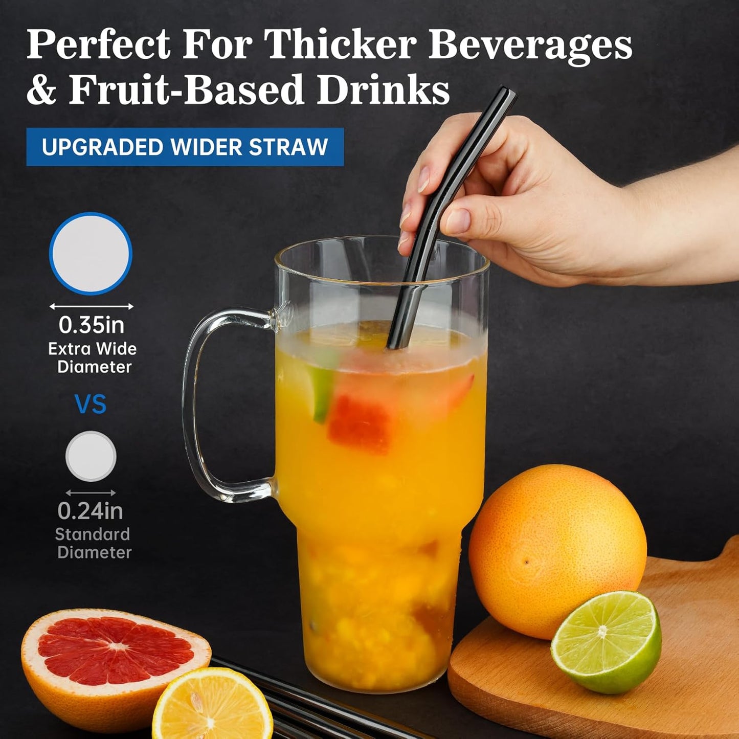 Tomorotec 40oz Straws, 14PCS Stainless Steel Replacement Straws for Stanley 40oz Adventure Quencher Travel Tumblers with Cleaning Brushes 2PCS, Food-Grade, Dishwasher Safe for Smoothies (Black)