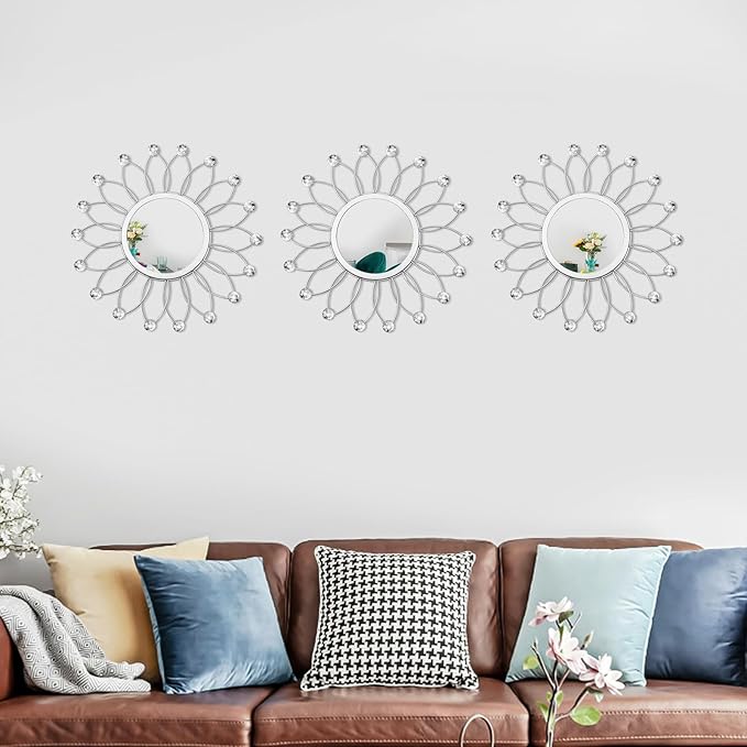 3 Pack Metal Mirrors for Wall Sunburst Wall Mirrors Home Décor Decorative - Image 5