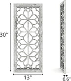 Set of 2 13x30 Inch Large Grey Shatterproof Carved Floral Wood Frame Wall - Image 2