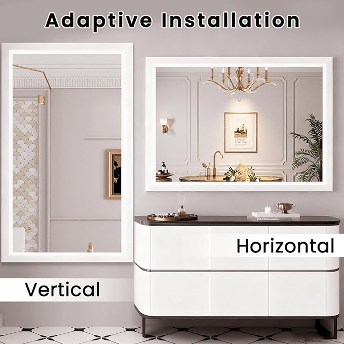 Amorho Bathroom Mirror, 55x40 Inch White Framed Bathroom Mirrors - Image 5
