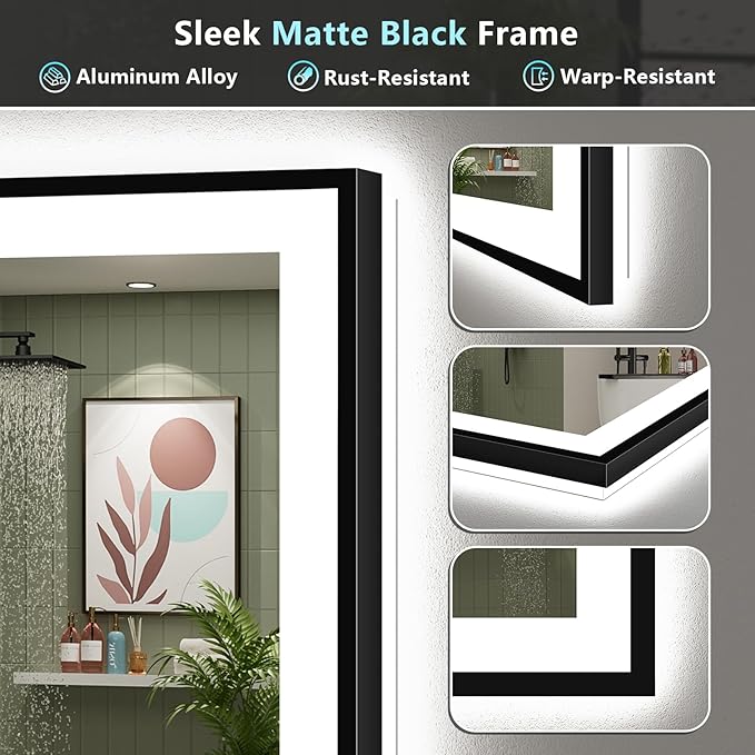 44x36 Black Framed LED Bathroom Mirror - Image 9