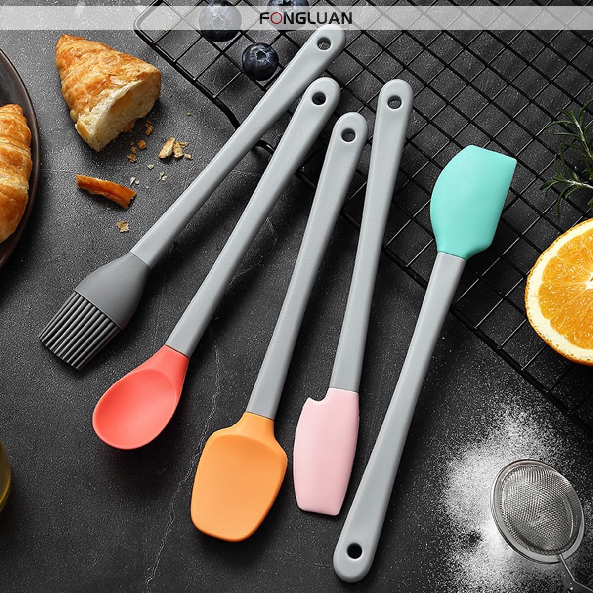 Mini Silicone Spatula Set of 5 - Heat Resistant & Nonstick Rubber Spatulas - Dishwasher Safe Kitchen Utensils for Cooking, Baking, Mixing