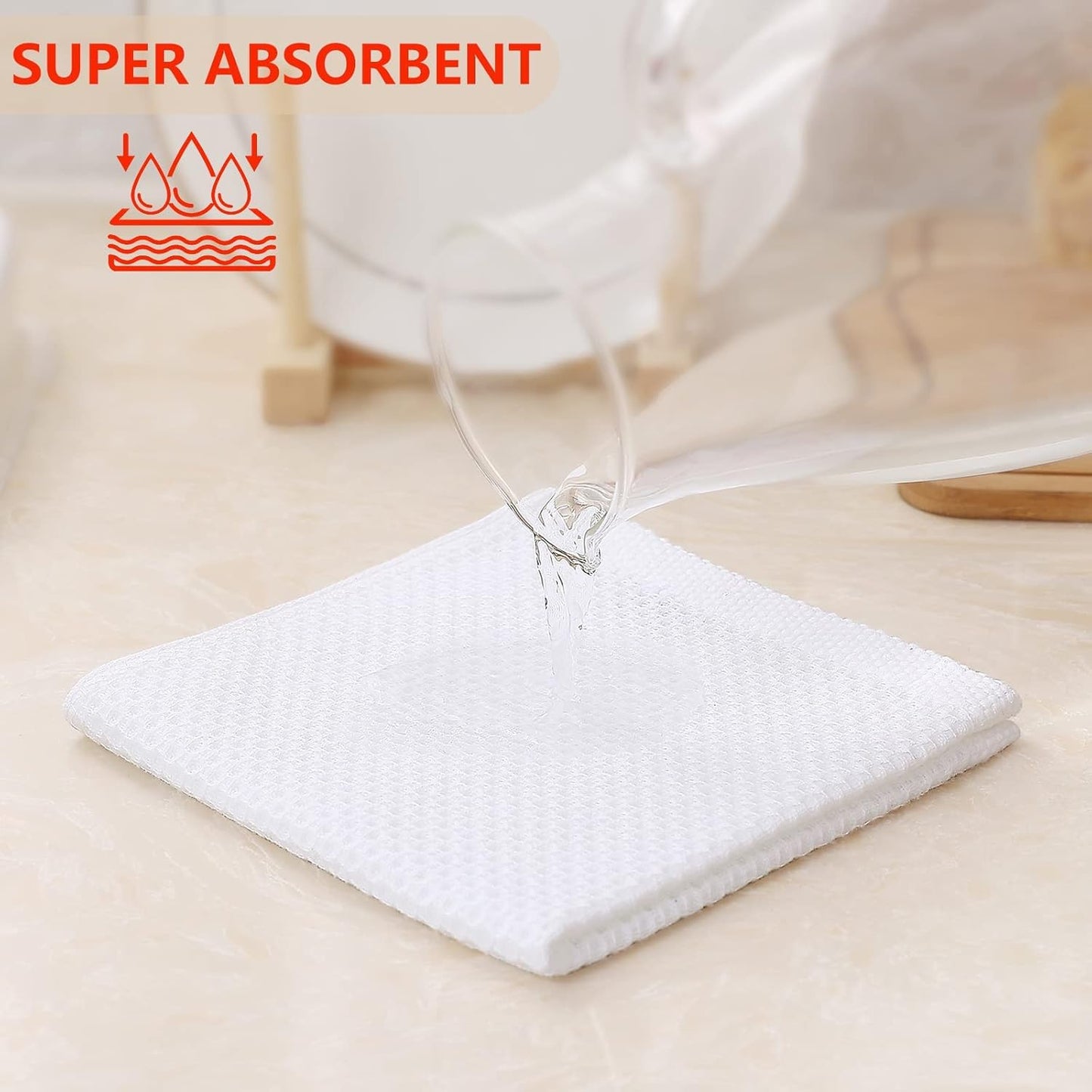Kitinjoy 100% Cotton Kitchen Dish Cloths, 8 Pack Waffle Weave Ultra Soft Absorbent Dish Towels for Drying Dishes Quick Drying Kitchen Towels Dish Rags, 12 X 12Inch, White