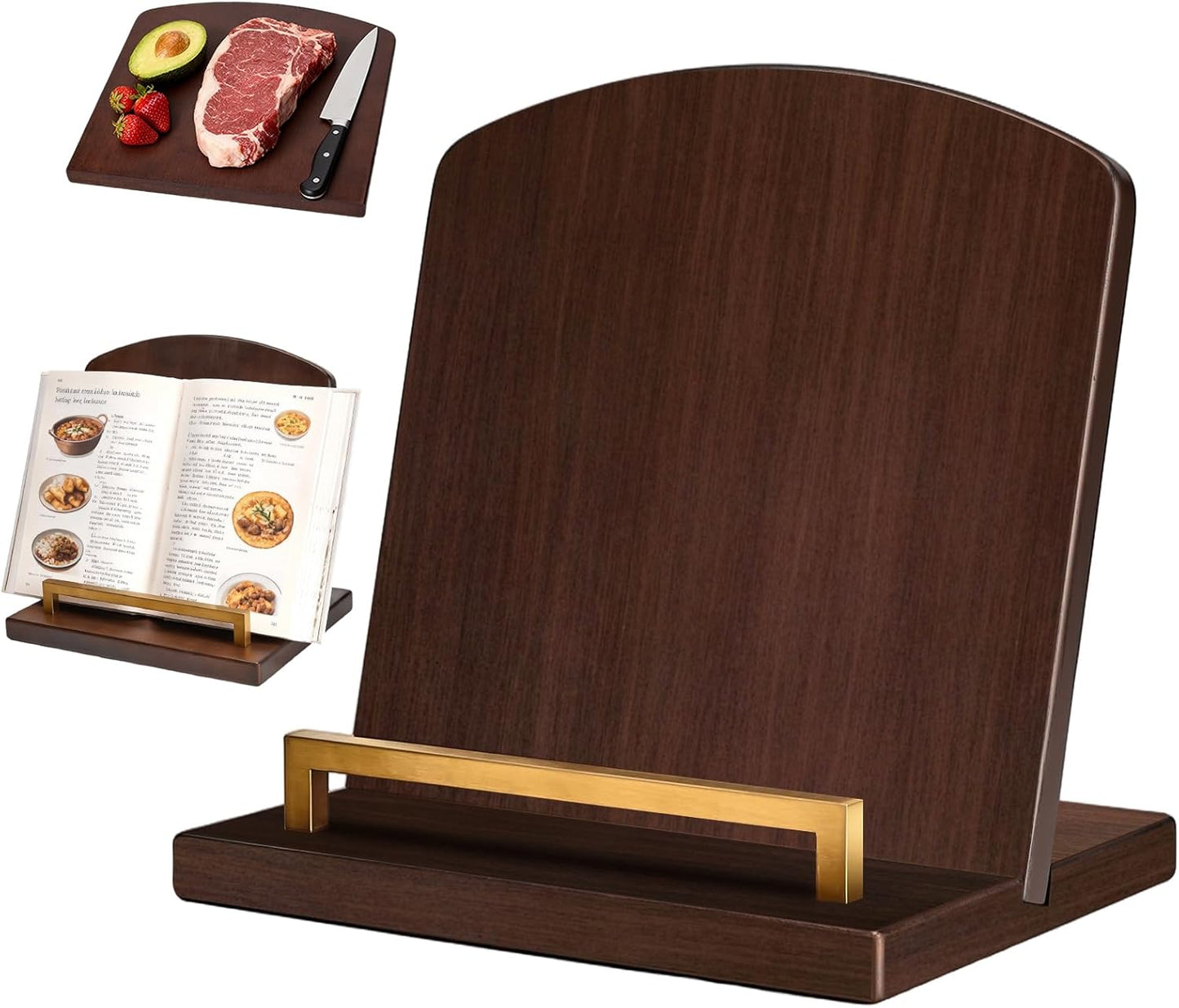 Beautiful Cookbook Stand with Removable Cutting Board,2 in 1 Bamboo Recipe Book Holder,Charcuterie Board & Kitchen Serving Tray,Durable Cook Book Holder Stand Easily Keeps Cook or Recipe Books Open