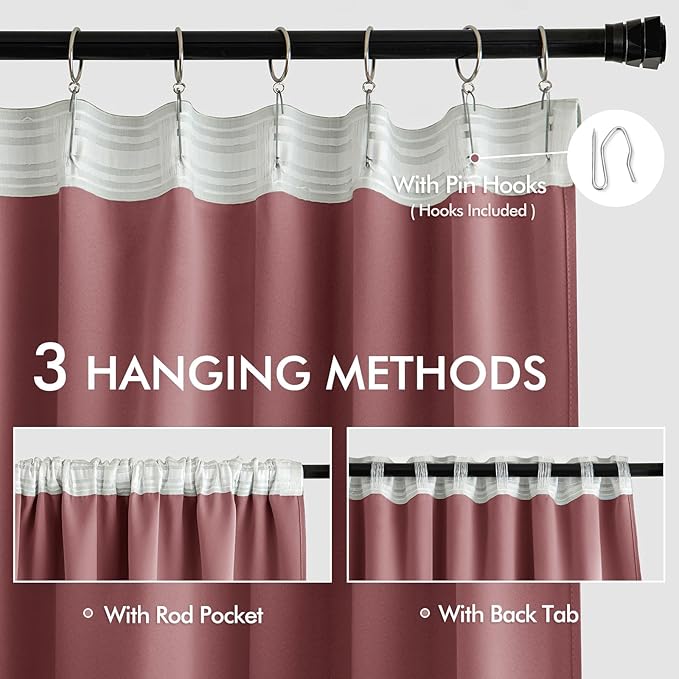 MIULEE Dusty Rose Back Tab Blackout Curtains 108 Inch Long 2 Panels Set - Image 3