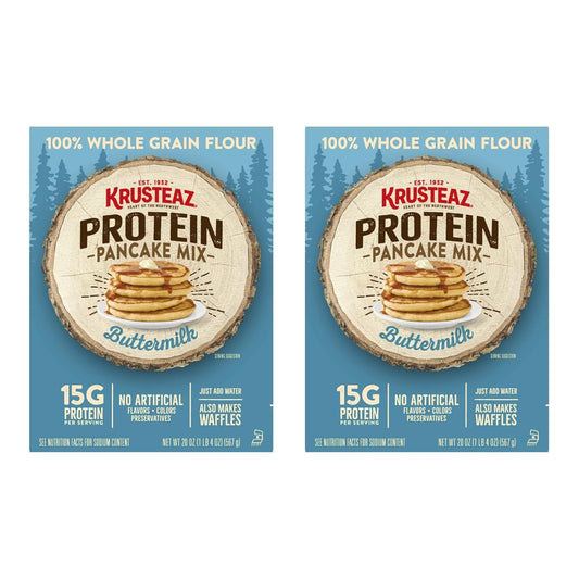 Krusteaz Protein Pancake Mix, Buttermilk Pancake Mix, 100% Whole Grain Flour & 15g of Protein Per Serving, Also Makes Waffles, Just Add Water (1.25 Pound (Pack of 2))