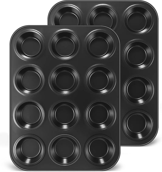 Yoehka 2 Pack Muffin Pan for Baking, Nonstick Cupcake Pan Set, Standard 12-Cups Muffin Tin for Baking Cupcakes & Mini Pies, Carbon Steel Baking Supplies