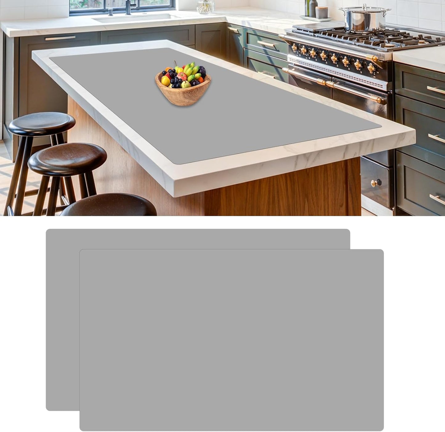 2Pack Large Silicone Mats for Kitchen Counter, 36''x24''(90cmx60cm) Heat Resistant Mat for Kitchen Island, Waterproof Multipurpose Countertop Protector, Light Gray