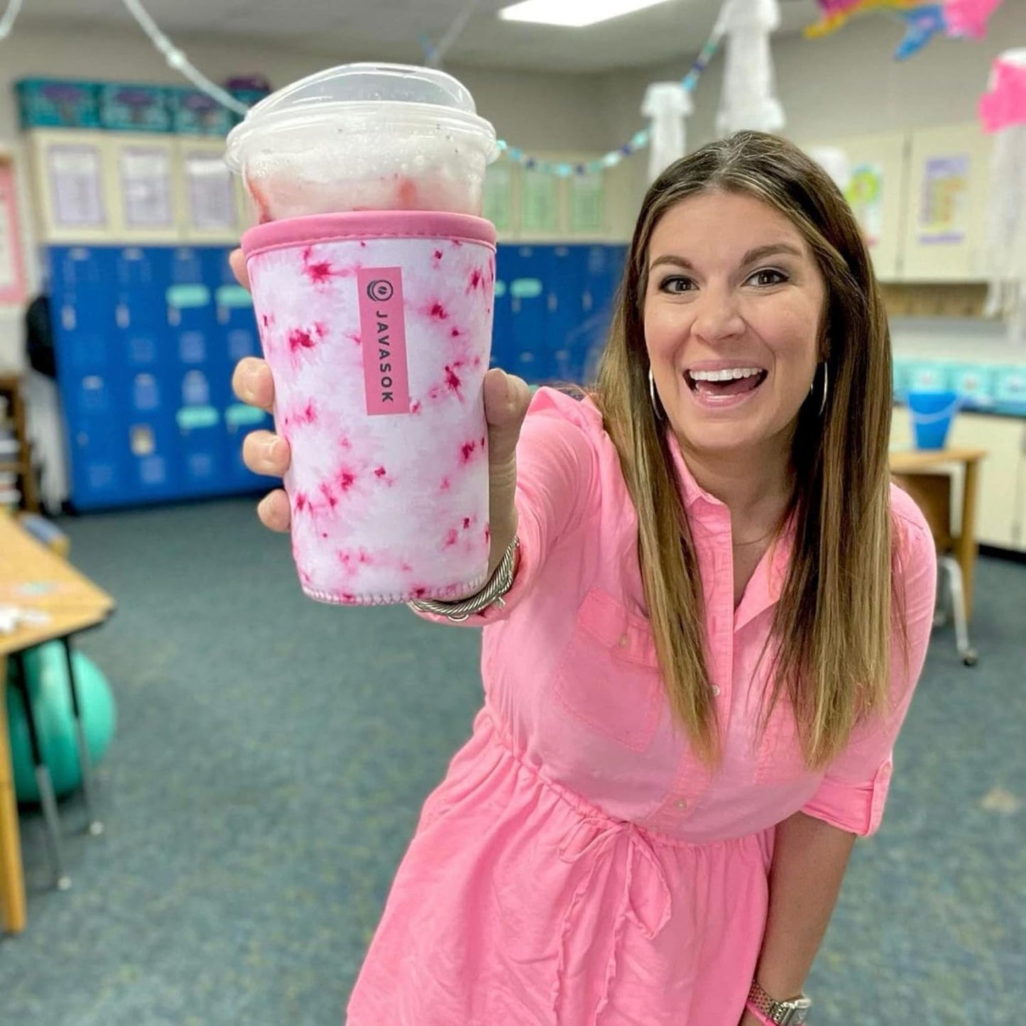 Sok It JavaSok Iced Coffee & Cold Soda Insulated Neoprene Cup Sleeve (Spooky in Pink, Small: 16-20oz)