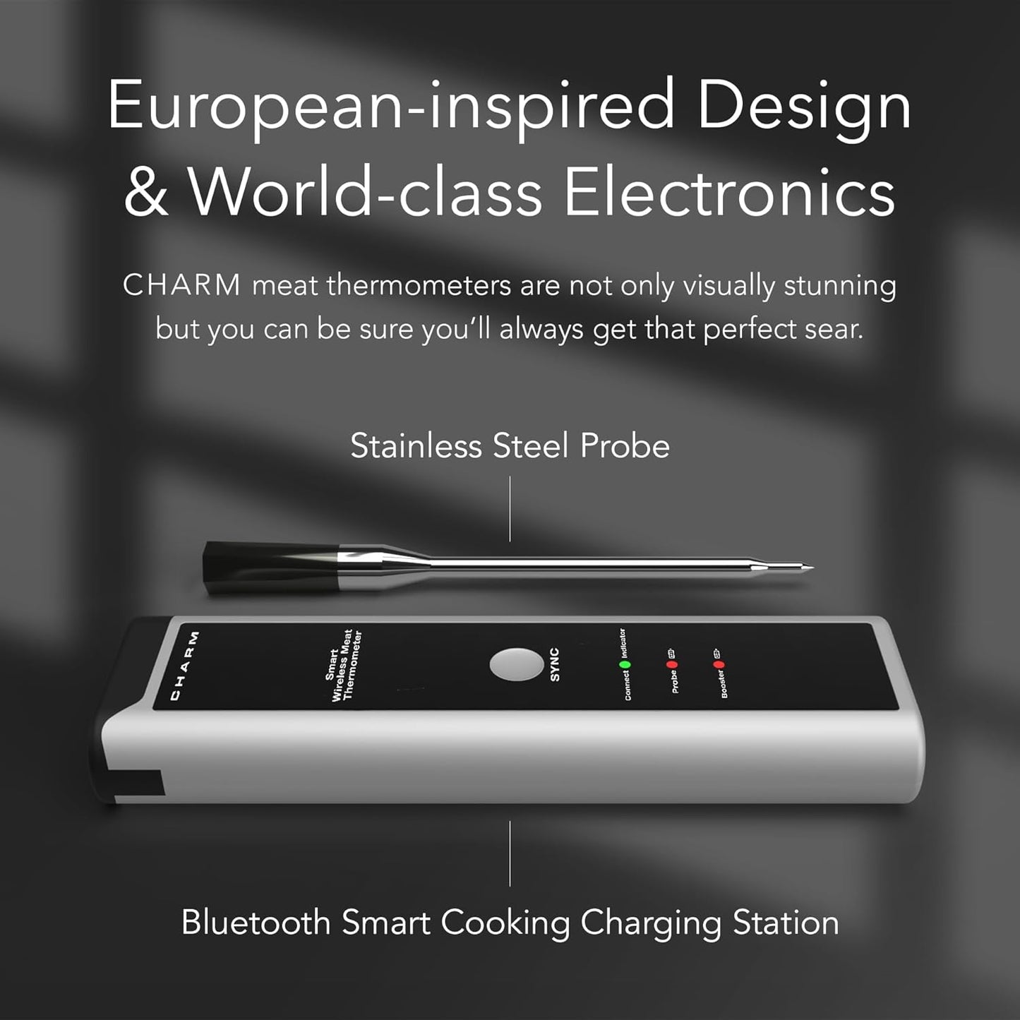 Charm Smart Wireless Meat Thermometer 1000°F Open Flame Grilling - 500 ft Range Bluetooth Meat Thermometer for BBQ, Grill, and Smoker - Dual Temperature Sensors App-Controlled Food Thermometer