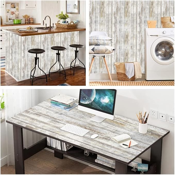 Arthome 17x393'' Gray Rustic Wood Contact Paper Peel and Stick Self-Adhesive - Image 5