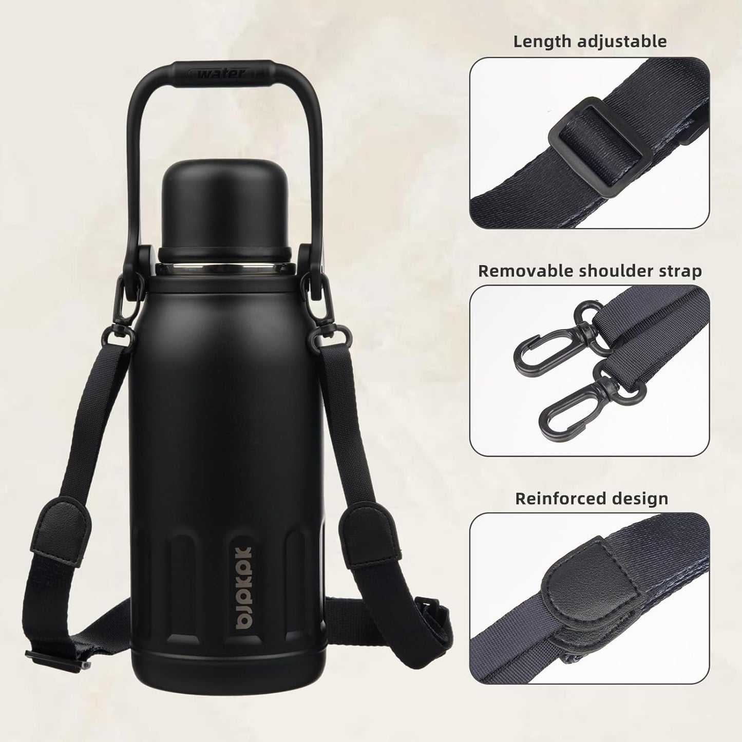 BJPKPK Insulated Water Bottle 40oz Stainless Steel Water Bottles with Handle and Cup Lid Travel Metal Thermos,Black