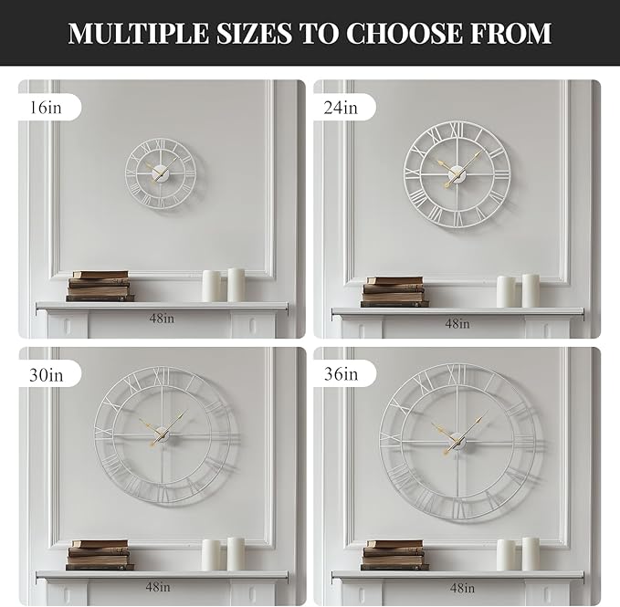 Cuspin 30 Inch Large Wall Clock, Modern Silver Metal Big Decorative Wall Clock - Image 4