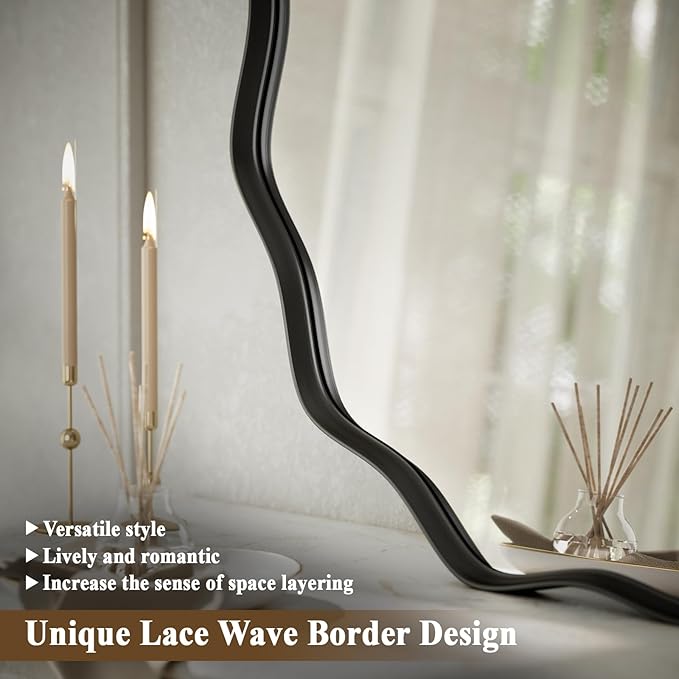 VooBang Black Scalloped Circle Mirror, Hanging Leaning - Image 3