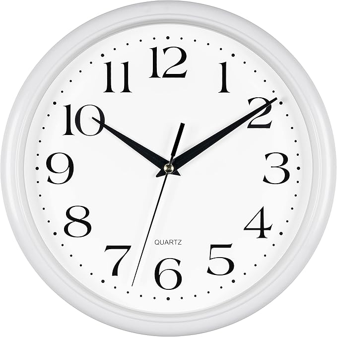 Bernhard Products White Wall Clock Silent Non Ticking 10 Inch Quality Quartz by BernhardProducts