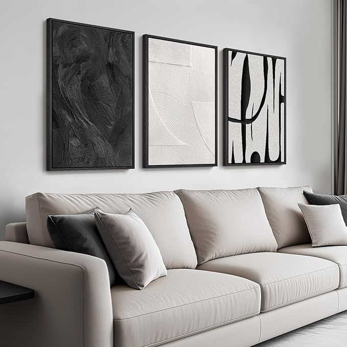 Framed Black and White Abstract Wall Art, 3 Piece Modern Canvas Prints - Image 8